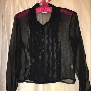 Women’s Black Sheer Tux Shirt with Ruffles